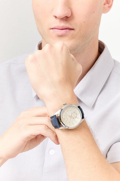 Timberland Men TDWGA0029701 Leather Analog Watch 45 mm, Navy