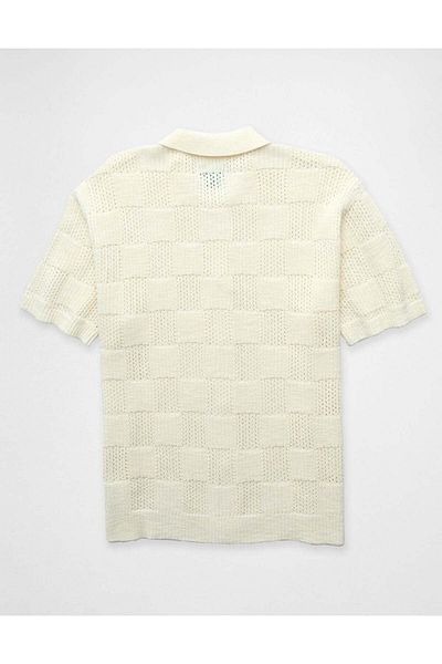 AMERICAN EAGLE AE Weekend Checkerboard Button-Up Sweater Polo Shirt