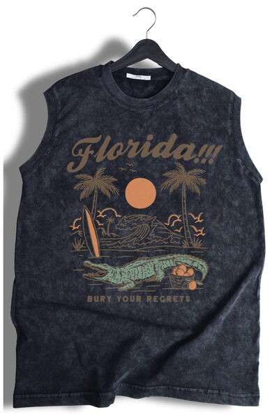 Fuddy Moda Tricou fără mâneci lavabil cu imprimeu Florida, maiou retro unisex...