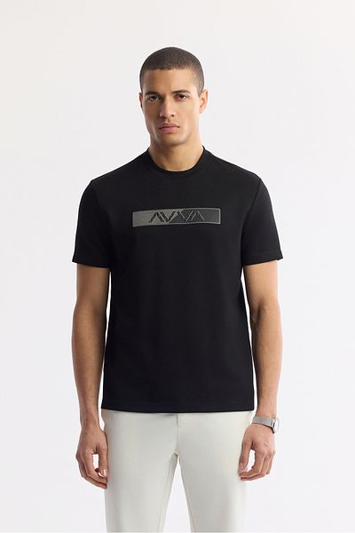 Avva Men's Black Crew Neck Printed Interlock T-Shirt A51Y1089