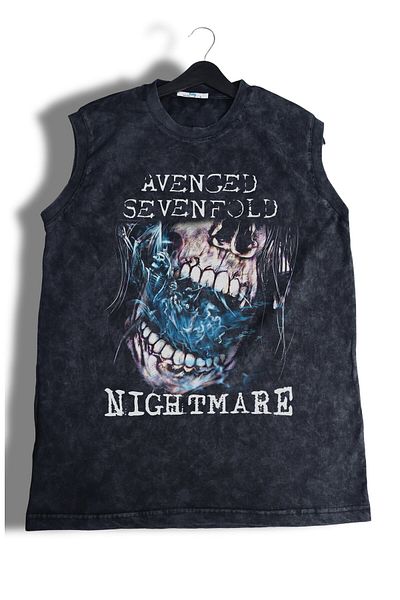 Fuddy Moda Avenged Sevenfold Nightmare Αμάνικο μπλουζάκι με στάμπα που πλένεται, Unisex ροκ μπάντα με θέμα μηδενικό μανίκι