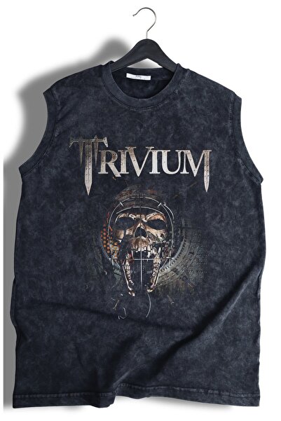 Fuddy Moda Tricou fără mâneci lavabil cu imprimeu Trivium Skull, maiou retro ...