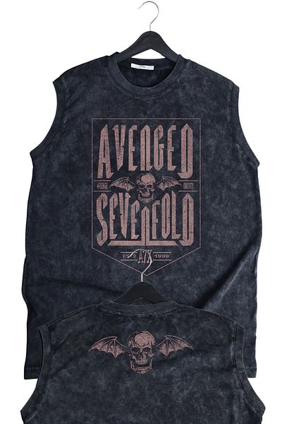 Fuddy Moda Avenged Sevenfold Ense εμπριμέ πλενόμενο αμάνικο μπλουζάκι, Unisex ροκ μπάντα με θέμα μηδενικό μανίκι