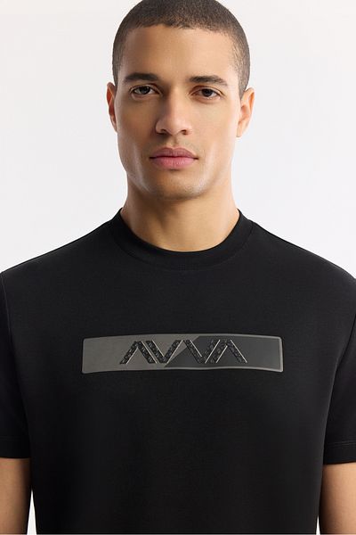 Avva Men's Black Crew Neck Printed Interlock T-Shirt A51Y1089