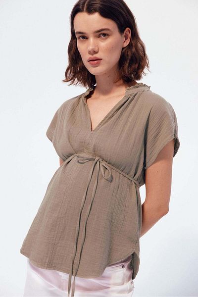 H&M MAMA Tie-belt muslin blouse