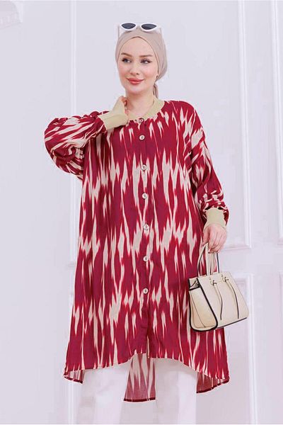 TRENDTESETTÜR Women's Red Cotton Patterned Tunic t 1989