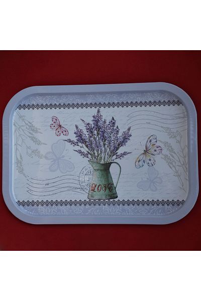 PUFO Tavă metalică cu buchet de lavandă pentru servirea deserturilor, prăjiturilor, aperitivelor, 40 x 29 cm