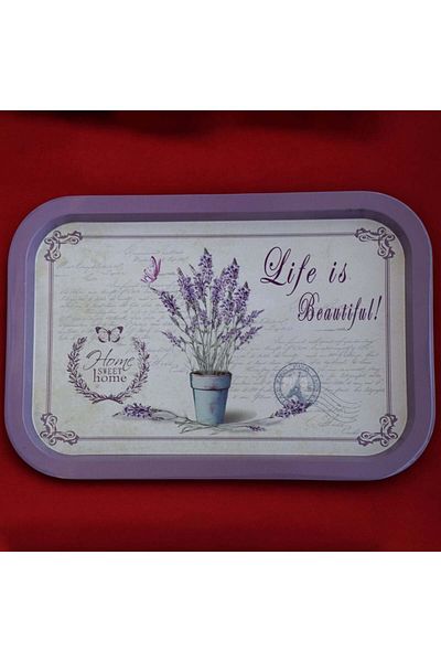 PUFO Tavă metalică Life is Beautiful pentru servirea deserturilor, prăjiturilor, aperitivelor, 34 x 23 cm