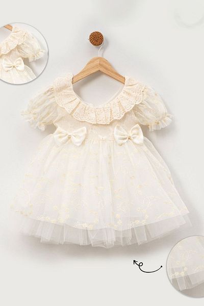 Baby Animals Baby Girl Girl Kid Birthday Party Wedding Dress Short Sleeve Bow Ruched Lined