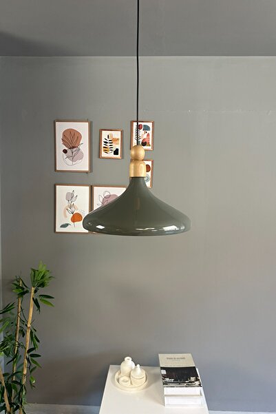 Bamyum Antrasit Tekli Avize Kalın Ahşap Boncuk Sarkıt Salon Mutfak Pastane Lamba Aydınlatma Avizeler