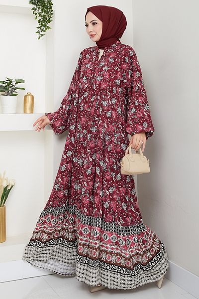 InStyle Floral Patched Fuchsia Viscose Dress