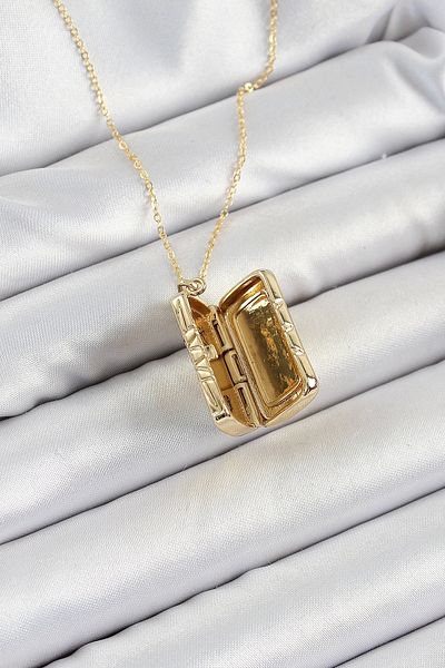 Clariss 316L Steel Openable Rectangular Model Zircon Stone Gold Color Women's Chain Necklace