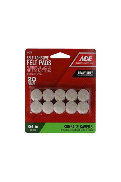 Generic مجموعة وسادات اللباد ذاتية اللصق المستديرة سهلة الاستخدام والمتينة من ACE، مكونة من 20 قطعة، لون بيج 3/4 بوصة، رقم الموديل 9951