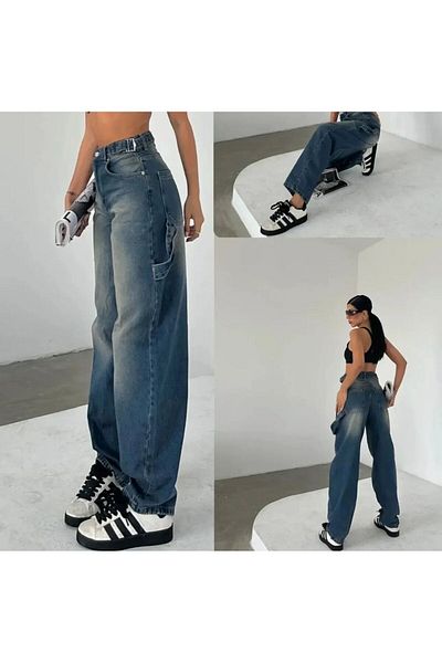Shield Life K.Ting Epaulet Double Belt Baggy Balle Women's High Waist Summer Pants