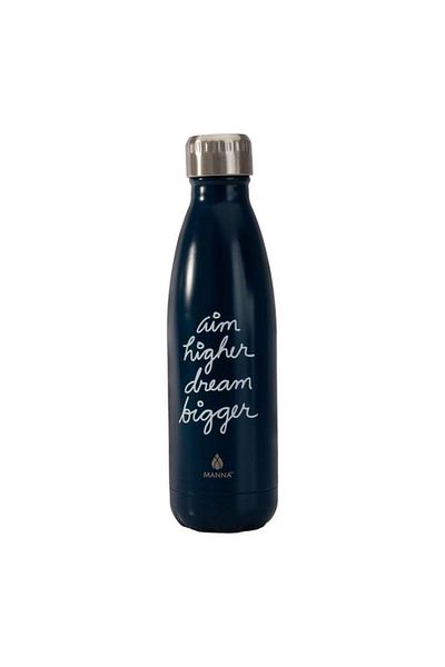 Generic MANNA Aim Higher Dream Bigger Printed Insulated Stainless Steel Water Bottle Dark Blue 502ml