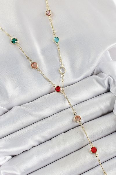 Clariss Brass Assortment Model Gold Color Zircon Stone Y Necklace