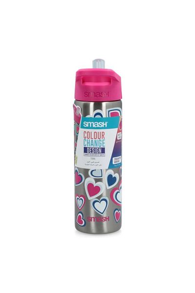 Generic smash Heart Printed Stainless Steel Color Changing Water Bottle Silver and Pink 750ml