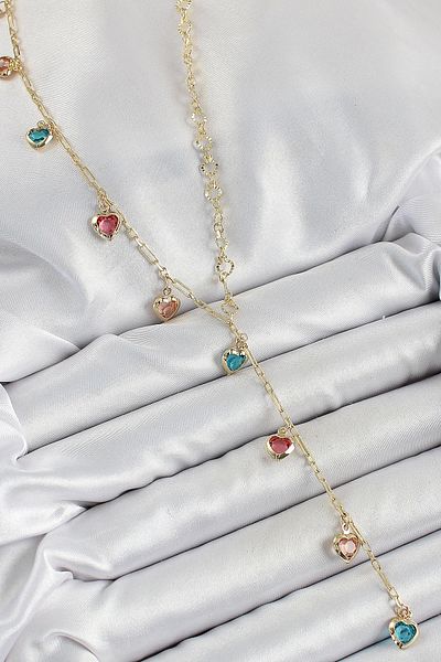 Clariss Brass Assortment Heart Model Gold Color Zircon Stone Y Necklace