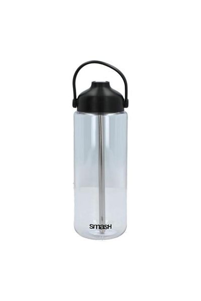 Generic smash Stainless Steel and Plastic Water Bottle with Straw Silver and Black 1 Liter