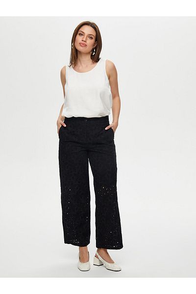 Faik Sönmez Women's Wide Leg Fit Brode Embroidery Detailed Trousers Faik Sönmez