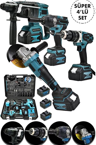 MoonTech Pro 4 lü Set Şarjlı Kömürsüz Motor Matkap Vidalama-Kırıcı Delici Hıl...