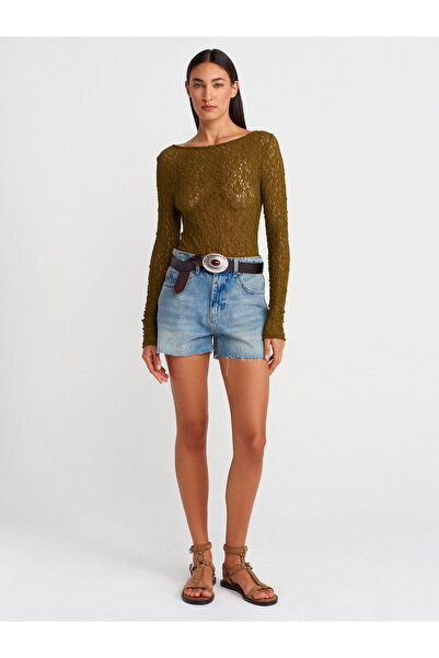 Dilvin 31312 Καγιάκ Λαιμόκοψη Δαντέλα Μπάλα-Σκούρο Πράσινο