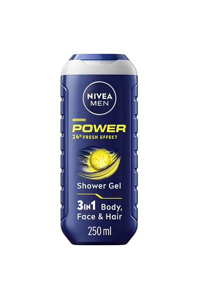 NIVEA MEN Power Fresh Shower Gel 3in1, Body Wash Menthol & Mint Scent, 250ml