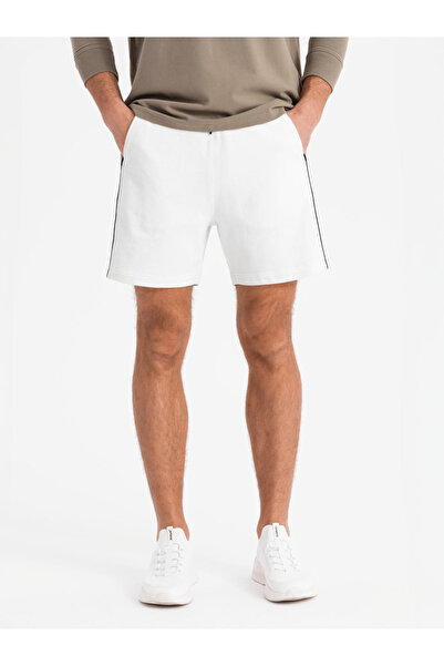 OMBRE Kurze Herren Sweatshorts mit breiten Streifen - broken white V1 OM-SRSK-0182 M