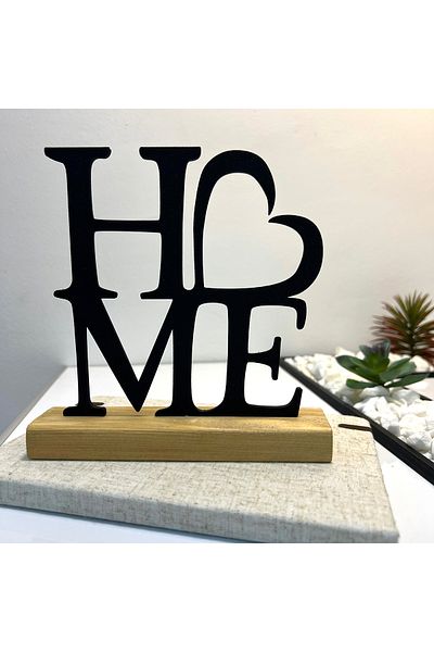 OEM "H❤️ME" decoration with natural wood base, 17 cm, black, 3D printed