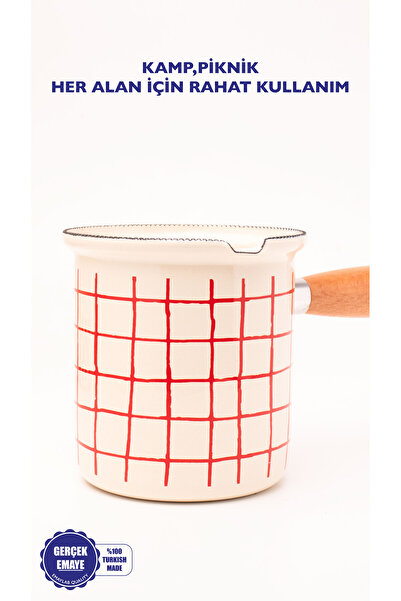 EMAYlab Cupid Checkered Enamel Wooden Handle Coffee Pot (500ml-6 People)