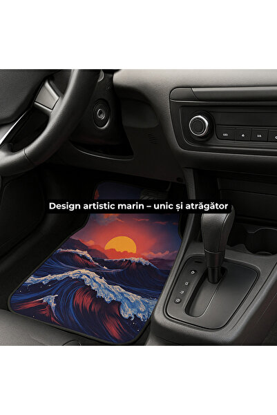 Generic Set covorase auto universale – Design Marin cu Valuri si Apus – 4 Bucati