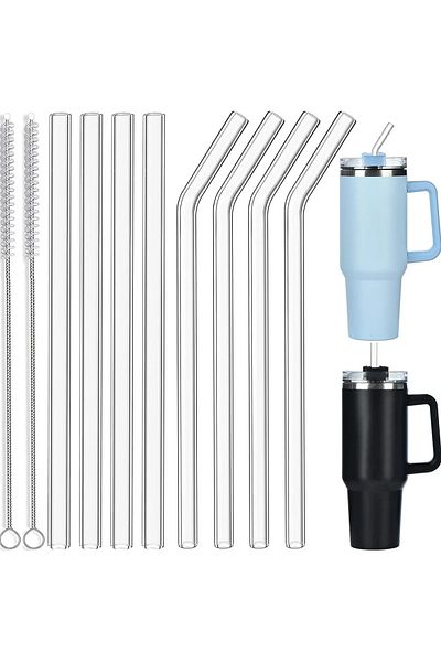 CAMGEN 8 Pieces Glass Pipette Straight - Bevel + 2 Pieces Brush 10 mm Diameter 310 mm Length Thermoses Compatible