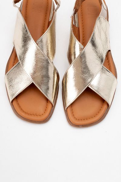 LuviShoes 706 Sandale de damă din piele naturală din piele aurie