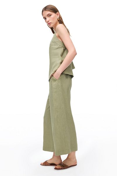 Perspective Khaki Holas Comfortable Fit High Waist Trousers