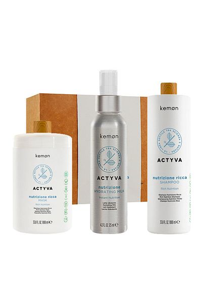 Kemon Actyva Nutrizione Ricca Hydration Set, Shampoo 1000 ml Mask 1000 ml Milk 125 ml
