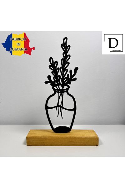 OEM "Ethereal Branches" decoration with natural wood base, 21 cm, black, 3D printed