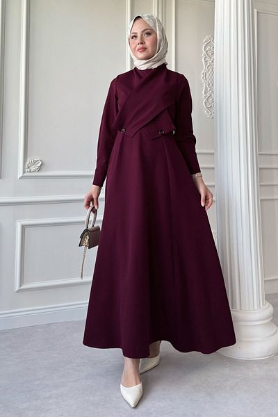 InStyle Cross Cap Detail Plum Bell Dress