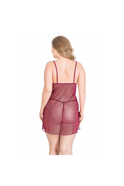 Findit Plus Size Burgundy Short Tulle Nightgown