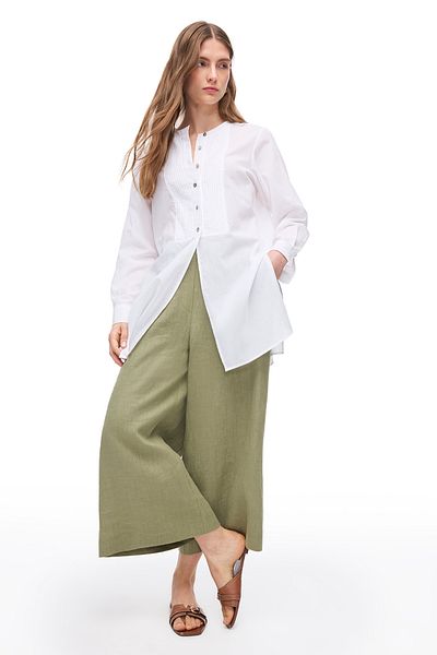 Perspective Khaki Holas Comfortable Fit High Waist Trousers