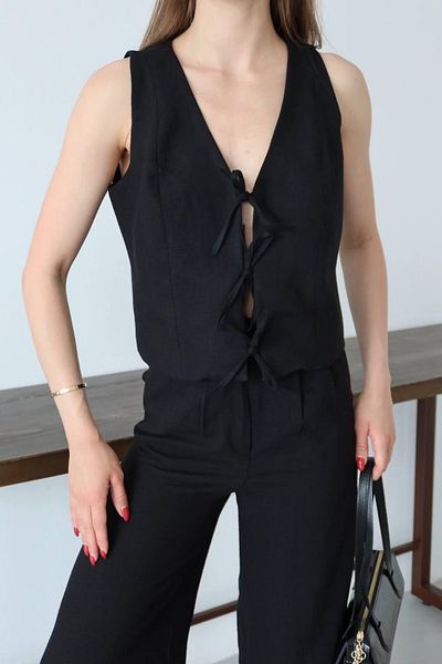 Ekim Store Linen Vest and Trousers Double Suit with Lace-Up