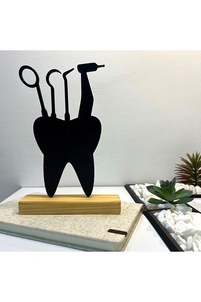 OEM "Art of Smile" decoration with natural wood base, 20 cm, black, 3D printed
