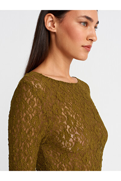 Dilvin 31312 Καγιάκ Λαιμόκοψη Δαντέλα Μπάλα-Σκούρο Πράσινο