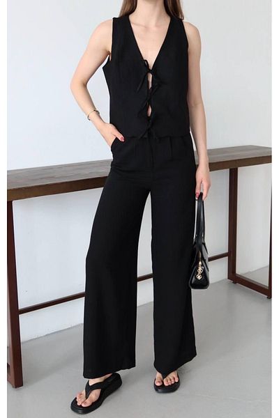 Ekim Store Linen Vest and Trousers Double Suit with Lace-Up