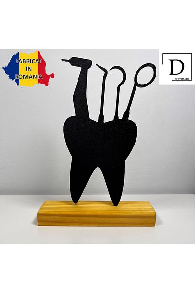 OEM "Art of Smile" decoration with natural wood base, 20 cm, black, 3D printed
