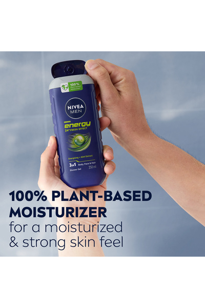 NIVEA MEN Energy Shower Gel 3in1, Body Wash Mint Extracts Masculine Scent, 250ml, Pack of 3