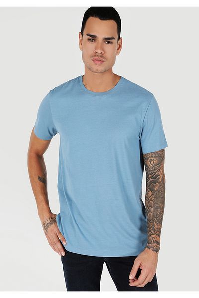 Colin's Regular Fit Round Neck Plain Men's Blue Short Sleeve T-Shirt Cl1058592