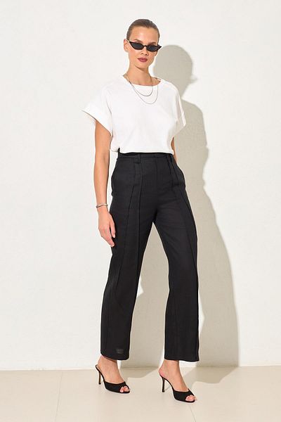 Setre Black 100% Linen Comfortable Cut Trousers with Pleat and Pocket Detail