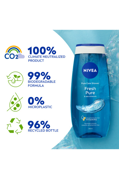 NIVEA Fresh Pure Shower Gel, Body Wash Sea Minerals & Aquatic Scent, 250ml, Pack of 3