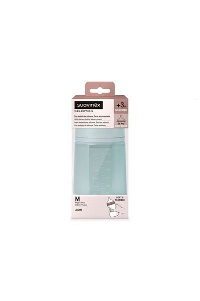 Suavinex Silicone bottle, 240ml, Colour Essence SX Pro medium flow, blue