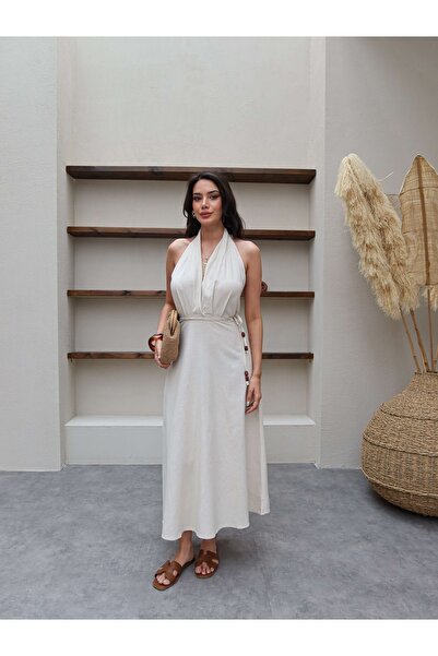 ESRAHELVACI Halter Neck Rope Tie Linen Dress